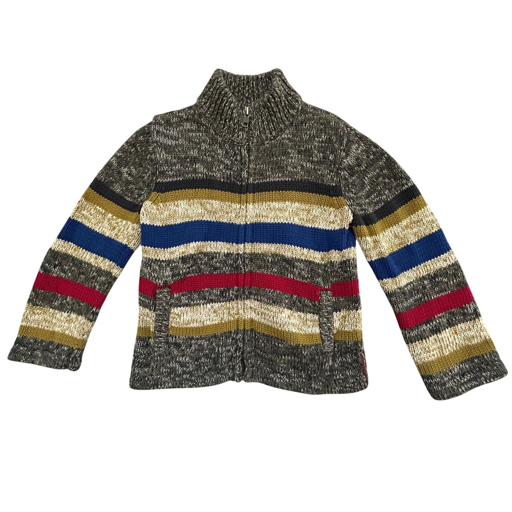 Tea Collection Nihon Stripe Zip‎ Up Sweater Size 4 Pim Cotton Fall Winter Warm